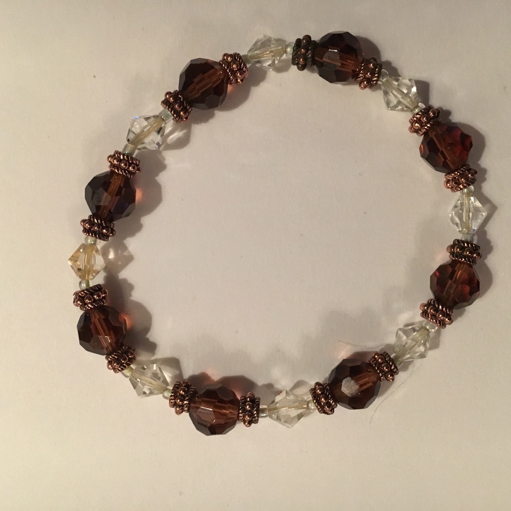 Costume Crystal Bracelet/Brown and Clear Beads